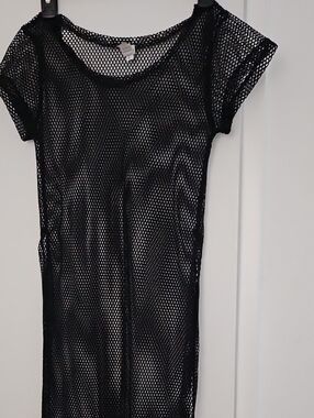 Tea Collection Black Open Knit Top. With Long Slit.